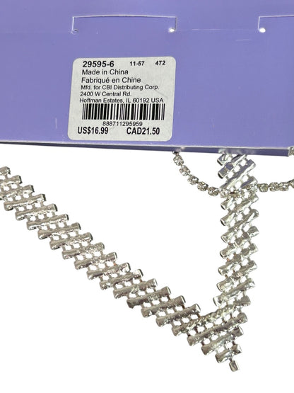 Claires Silvertone Rhinestone V-Necklace New Lobster Clasp 18-22 Inch