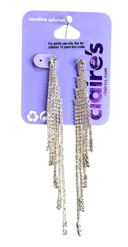 Claires New Swag Rhinestone Earrings Silvertone 4 Inch Drop Post Pierced