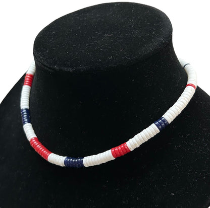 Vintage Red White Blue Barrel Clasp Necklace 15.5 Inch