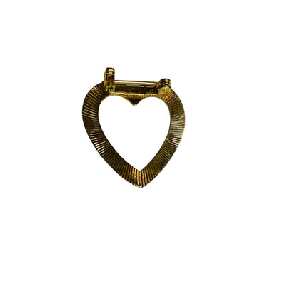 Vintage Goldtone Textured Open Heart Brooch Pin 1.1 Inch