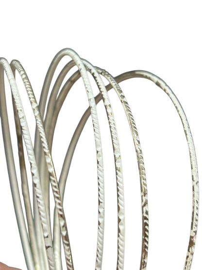 Set of 6 Silvertone Whitewashed Thin Bangle Bracelet 2.6 Inch Inside Diameter