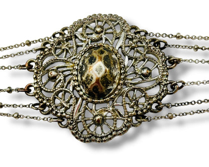 1960s Signed NRI Silvertone Bracelet Art Deco Inspired 7.25-8.5"