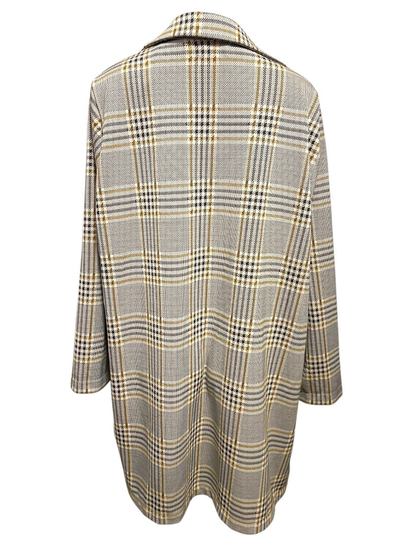 1X Melloday Collared Long Plaid Open Jacket Pockets Womens Retro