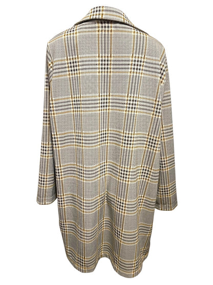 1X Melloday Collared Long Plaid Open Jacket Pockets Womens Retro
