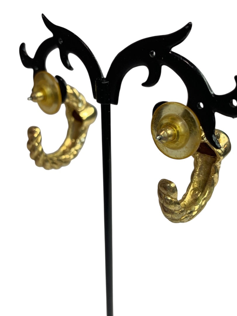 Goldtone Swarovski Hoop Pierced Post Earrings Green Crystal 1 Inch Drop