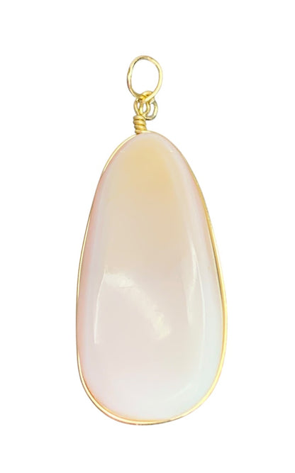 Blush Pink Polished Stone Pendant Goldtone Wire 2 Inch Drop