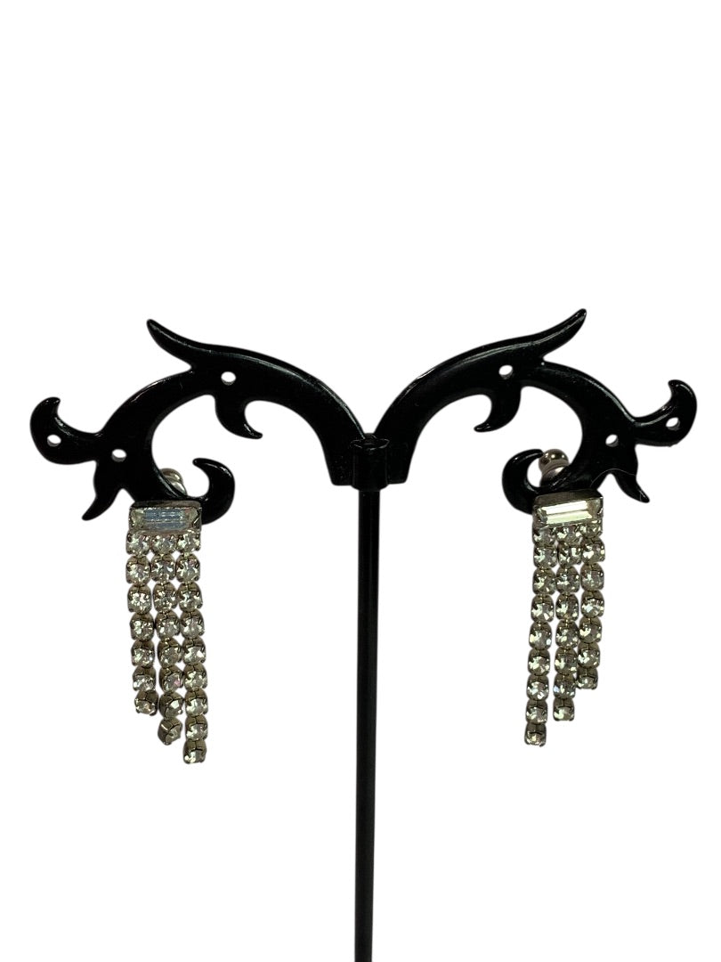 Vintage Silvertone Rhinestone Earrings Post Pierced Swag Movement 1.25" Drop