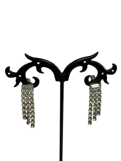 Vintage Silvertone Rhinestone Earrings Post Pierced Swag Movement 1.25" Drop