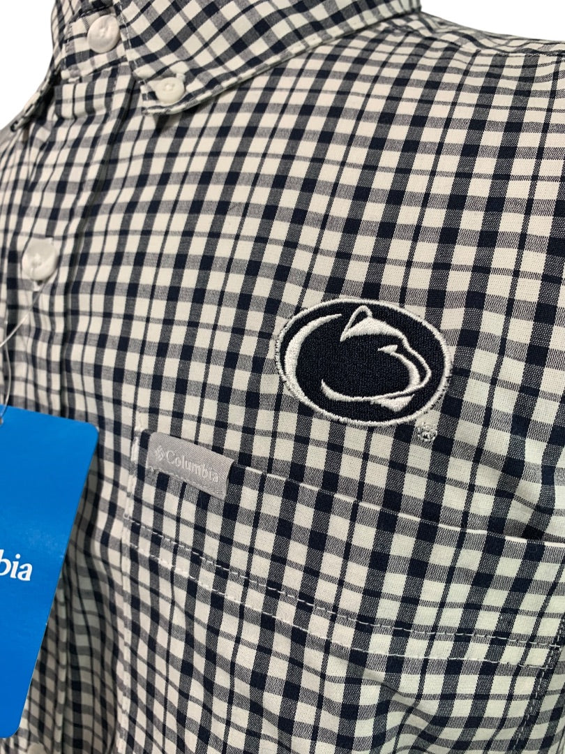 Small Columbia Mens New Penn State Button Down Short Sleeve Checked