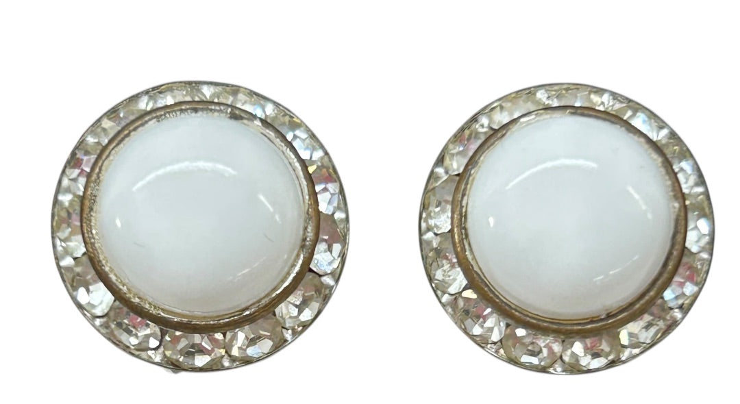 Vintage Non-Pierced Screwback Earrings White Rhinestone .75 Inch