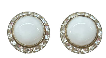 Vintage Non-Pierced Screwback Earrings White Rhinestone .75 Inch