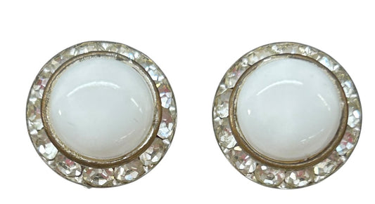 Vintage Non-Pierced Screwback Earrings White Rhinestone .75 Inch