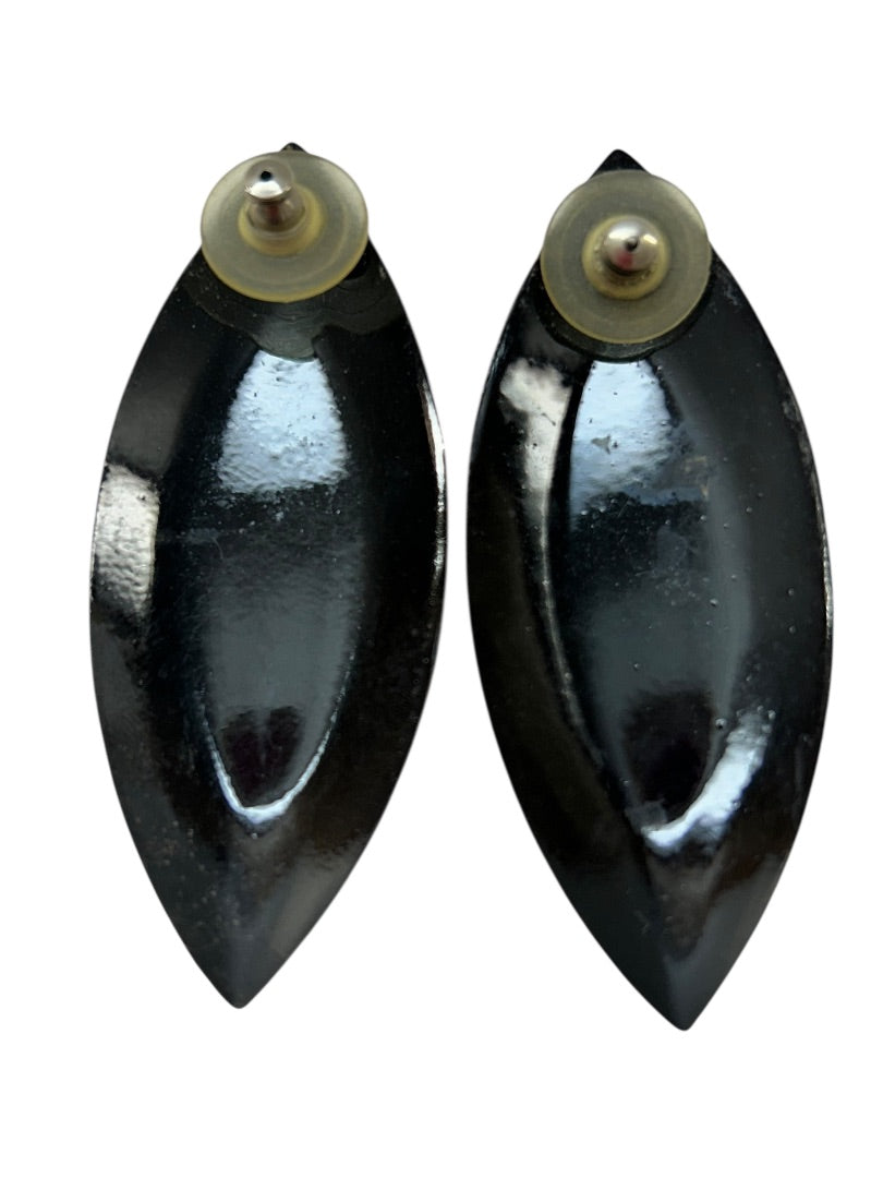 1980s Metal Lightweight Earrings Black Painted 2.5 Inches Post Pierced