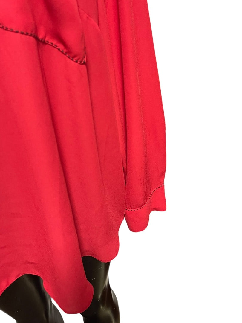 22/24 Lane Bryant Long Sleeve Blouse Shirt Red Contrast Stitch Womens