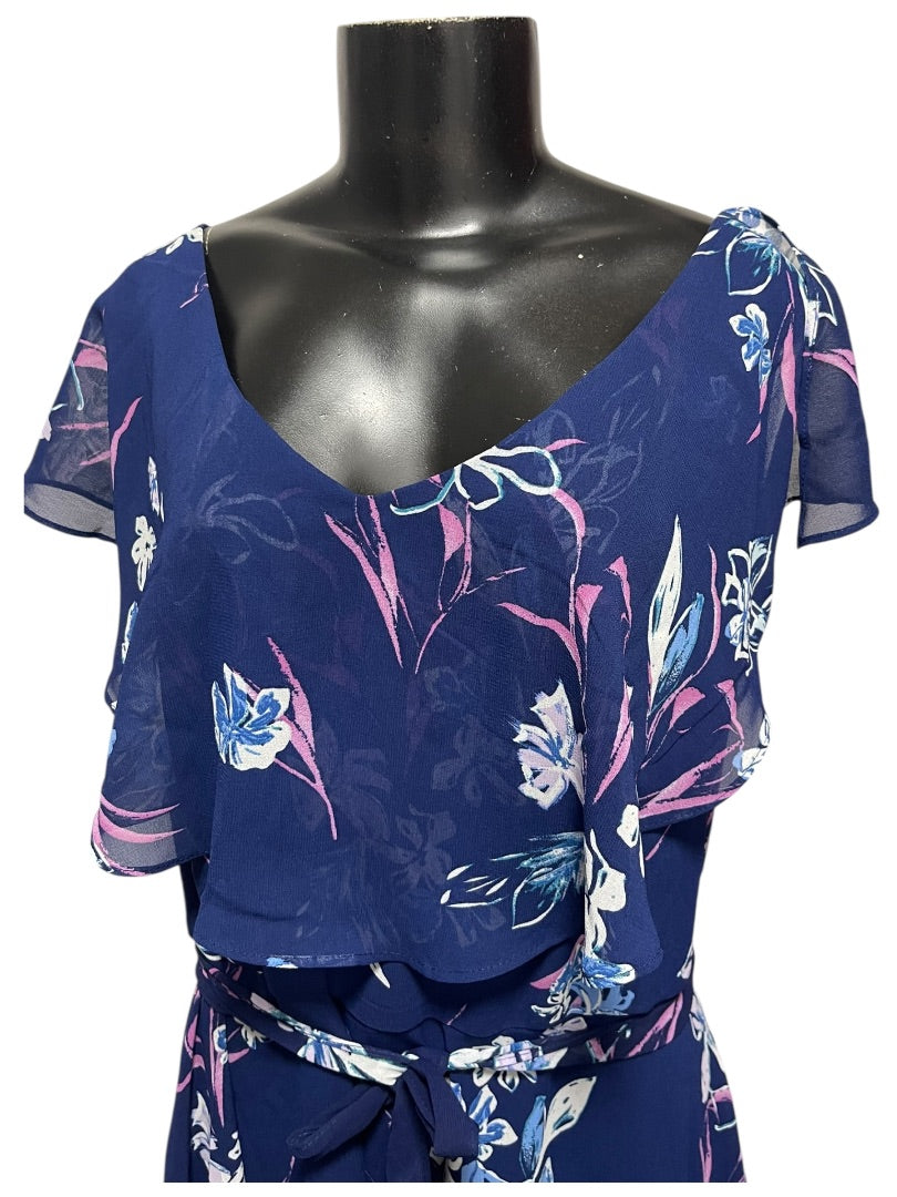 Size 24 Lane Bryant Floral Lined Split Flutter Sleeve Midi Dress Zipper Tie