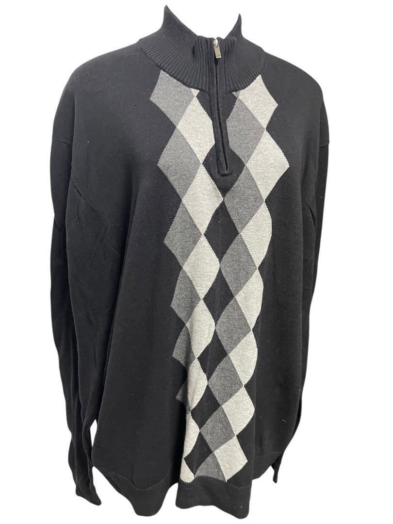 XXL Alfani Arglye 3/4 Zip Long Sleeve Men's Sweater Black & Gray