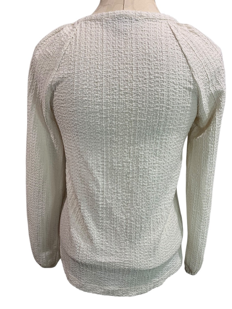 XS Loft Womens Ivory Pucker Stretch Long Sleeve Pullover Shirt Top Oversize