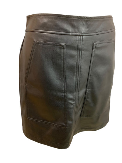 Size 4P Loft Petites Black Faux Leather Skirt Side Zip Front Pockets