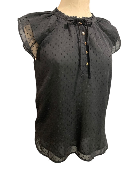XS Loft Womens Sheer Black Swiss Dot Blouse Shirt