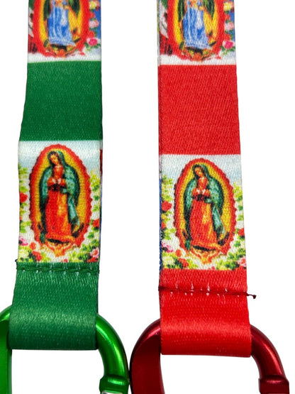 Our Lady of Guadalupe Set of 2 Fabric Carabiner Keyrings Key Chain 8"