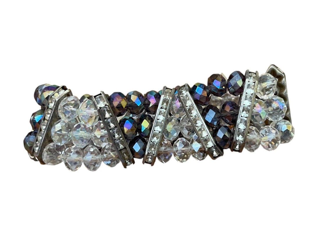 Sparkle Three Strand Stretch Bracelet Purple Clear Silvertone Rhinestone