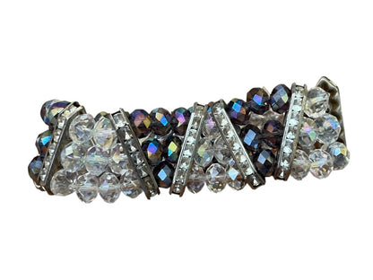 Sparkle Three Strand Stretch Bracelet Purple Clear Silvertone Rhinestone