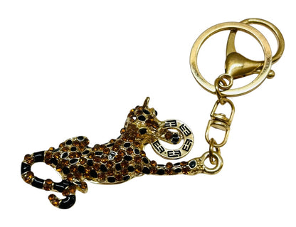 Goldtone Effy Panther Keychain Keyring Bag Clip Rhinestones 5"