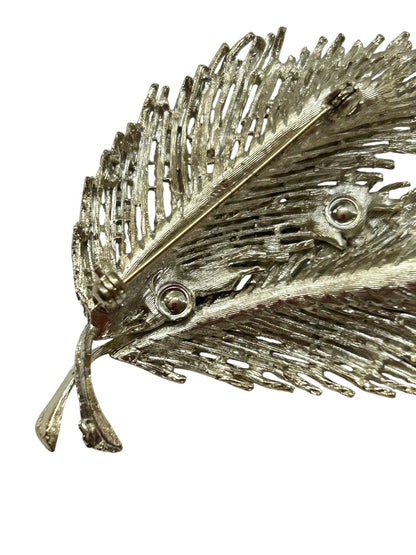 Light Goldtone 2 Leaf Brooch Statement 2.75" Pin