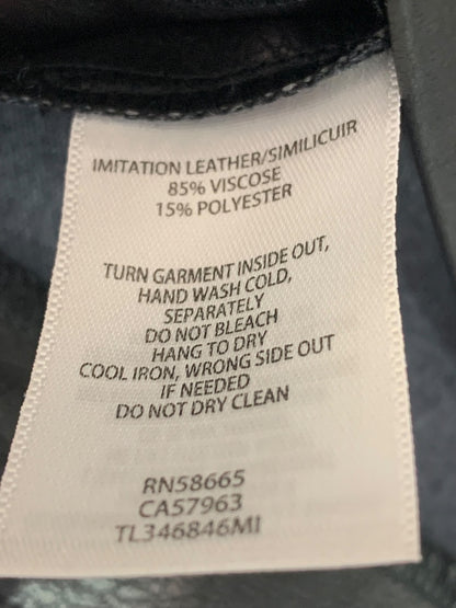Small Leith Black Moto Style Vegan Leather Mini Skirt 15" Length