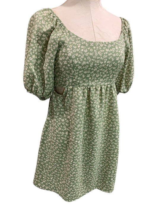 Small Altar'd State Off Shoulder Dress Pullover Green Floral Print Waist Cut Out