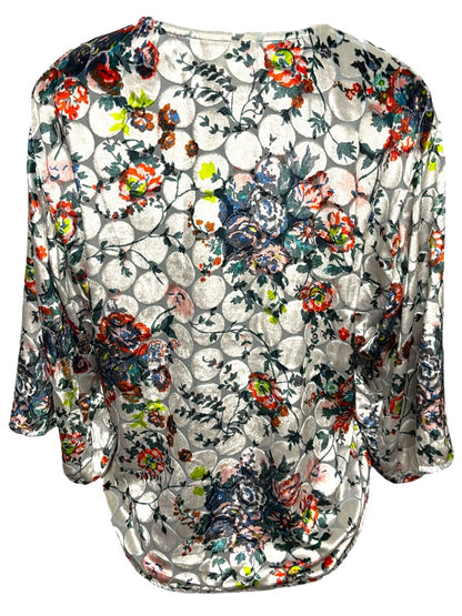 Small Maeve Anthropologie Sheer Umi Wrap Floral Velvet Shirt Silk Blend