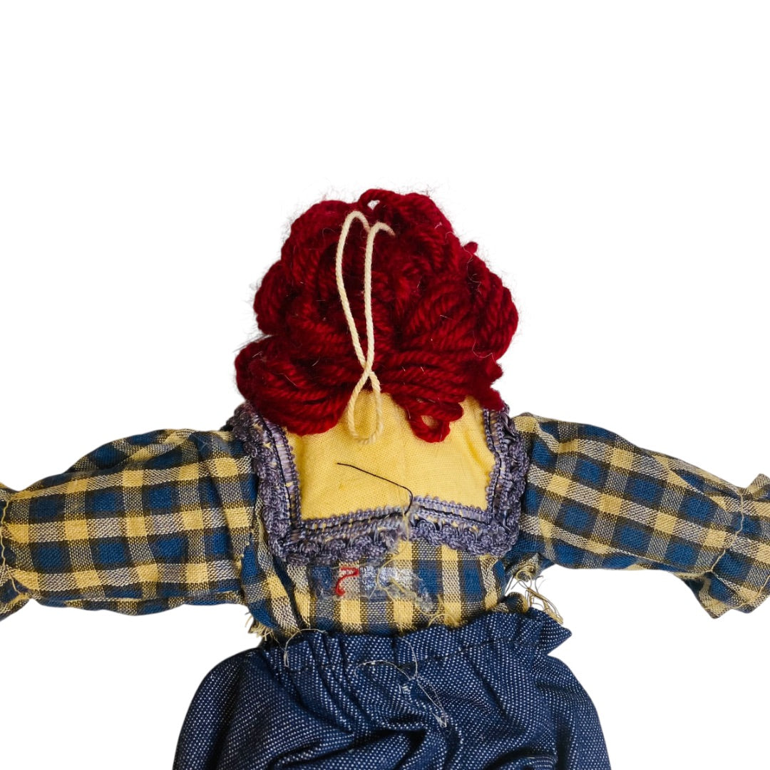 Vintage Handmade Raggedy Ann Rag Ornament Jean Denim 10 Inch