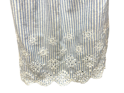 XS Loft Womens Flowy Blouse Shirt Striped Embroidered Blue White
