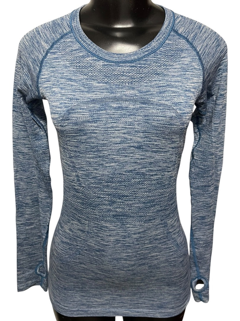XS Lululemon Athletica Run Head Up Heart Out Womens Long Sleeve Top Blue