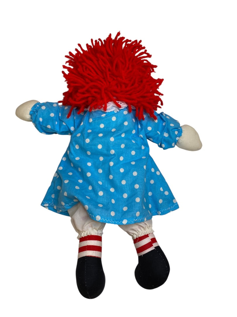 Vintage Raggedy Ann Rag Doll Blue Polka Dot Dress 15" Handmade