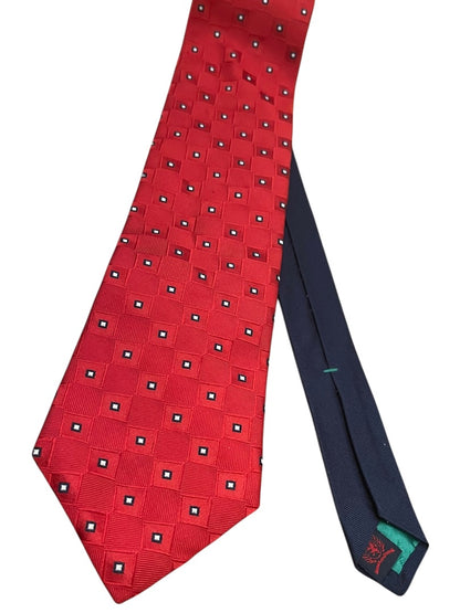Tommy Hilfiger 100% Silk Classic Block Pattern Tie Red Mens Necktie 58"