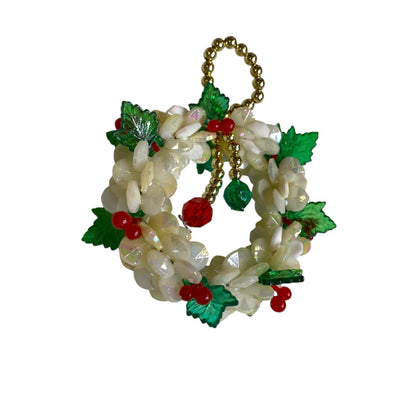 Vintage Beaded Handmade Ornament Holiday Wreath 2"Diameter