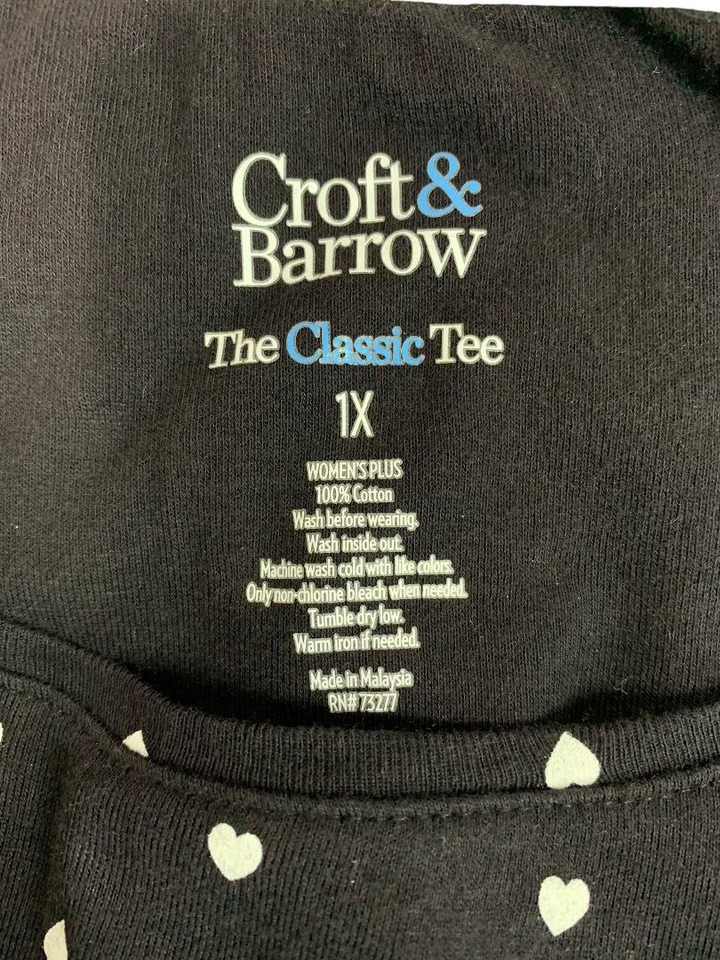 1X Croft & Barrow Womens The Classic Tee Tshirt Black Heart Print