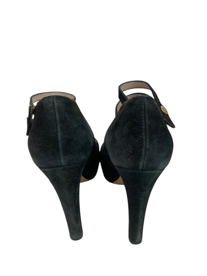 Size 7 Kate Spade Nara Double Strap 4.5" Heel Shoes Black Suede