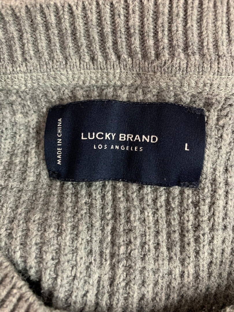 Large Lucky Brand Mens Waffle Knit Sweater Gray Crewneck