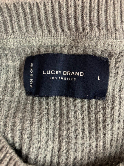 Large Lucky Brand Mens Waffle Knit Sweater Gray Crewneck