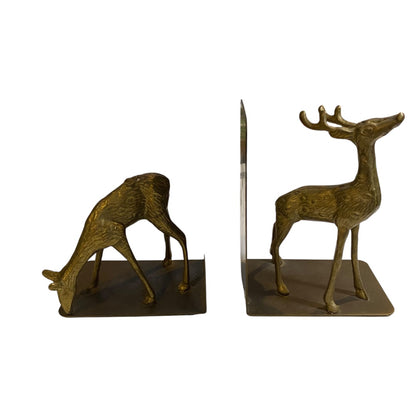 Vintage Brass Deer Bookends Buck and Doe Bookends  Book Support Brackets
