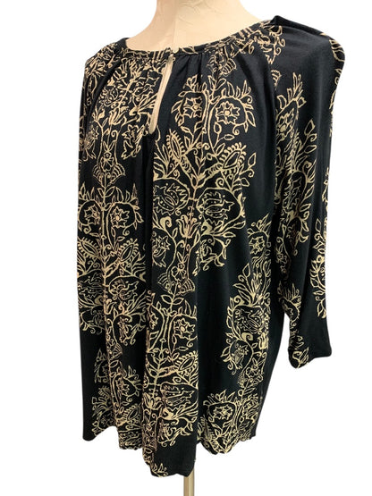 1X Lucky Brand Black Tan Print Womens Tunic Top Boho Top