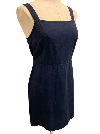 Size 4P Loft Navy Blue Belted Dress Sleeveless Back Zip Linen Blend