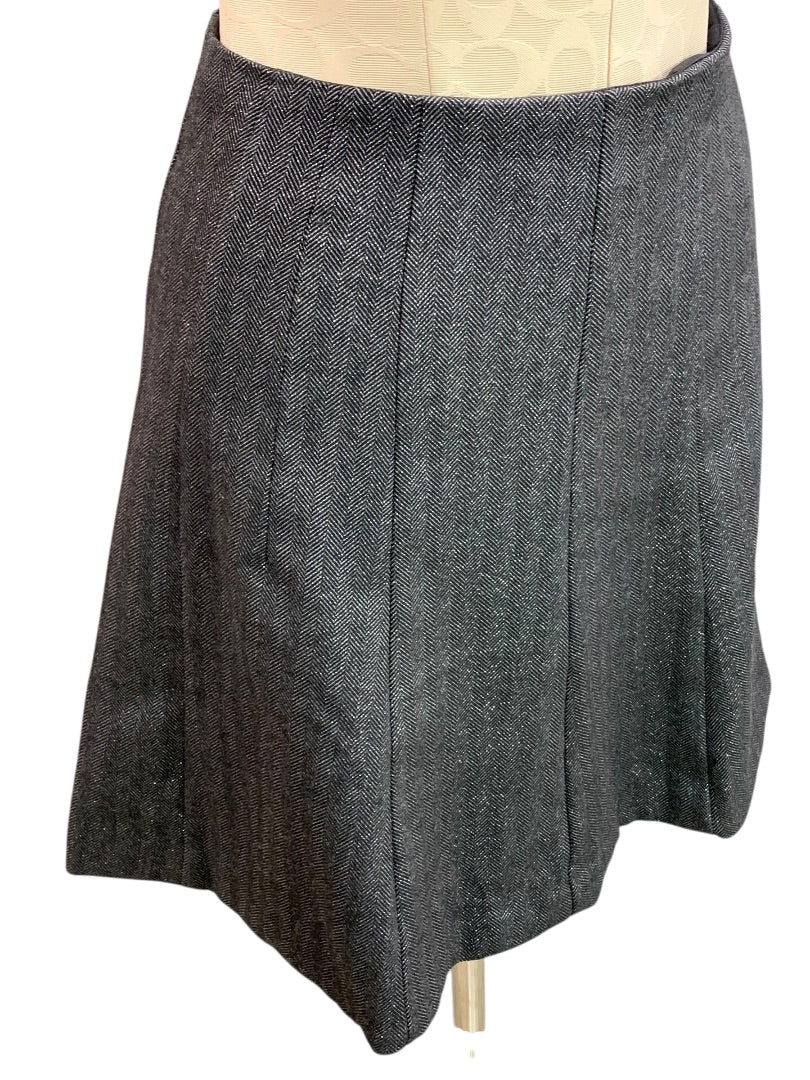 Size 2P Loft Petites Black Silver Herringbone A-Line Skirt