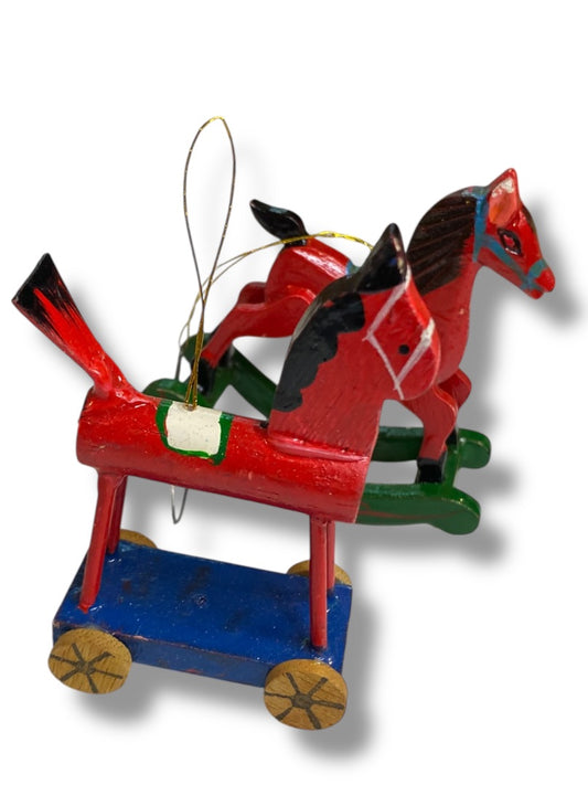 Vintage Wooden Christmas Holiday Ornaments Rocking Horses 3"