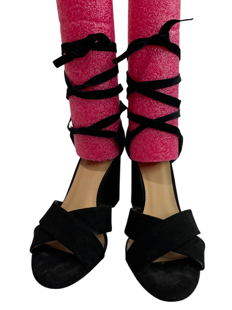 Size 5.5 Loft Womens Lace Up Black Faux Suede 3.5" Heels Shoes