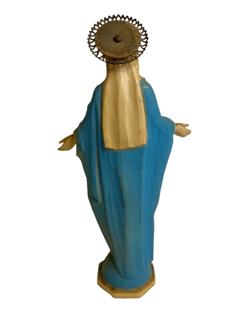 Vintage Virgin Mary Statue Figurine Acrylic Metal Pink Blue 6"