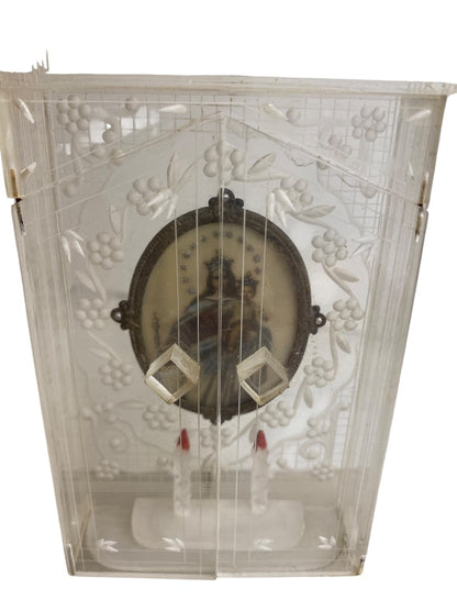 Vintage Acrylic Clear Music Box Jesus and Mary Music Box Not Working Shrine