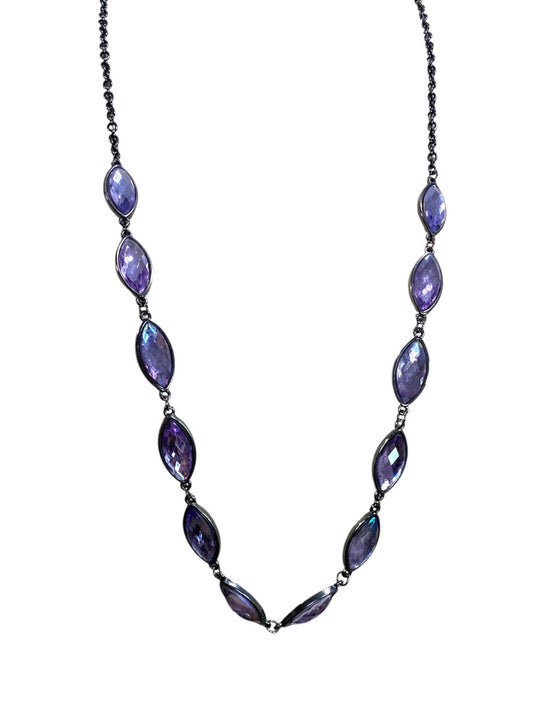 Pewter Color Orchid Necklace Lays Flat 35" Lobster Clasp